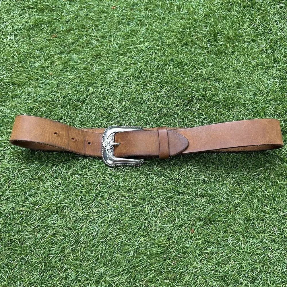 Justin Belt Leather Top‎ Grain Size 30 Brown Silver Buckle Made In USA